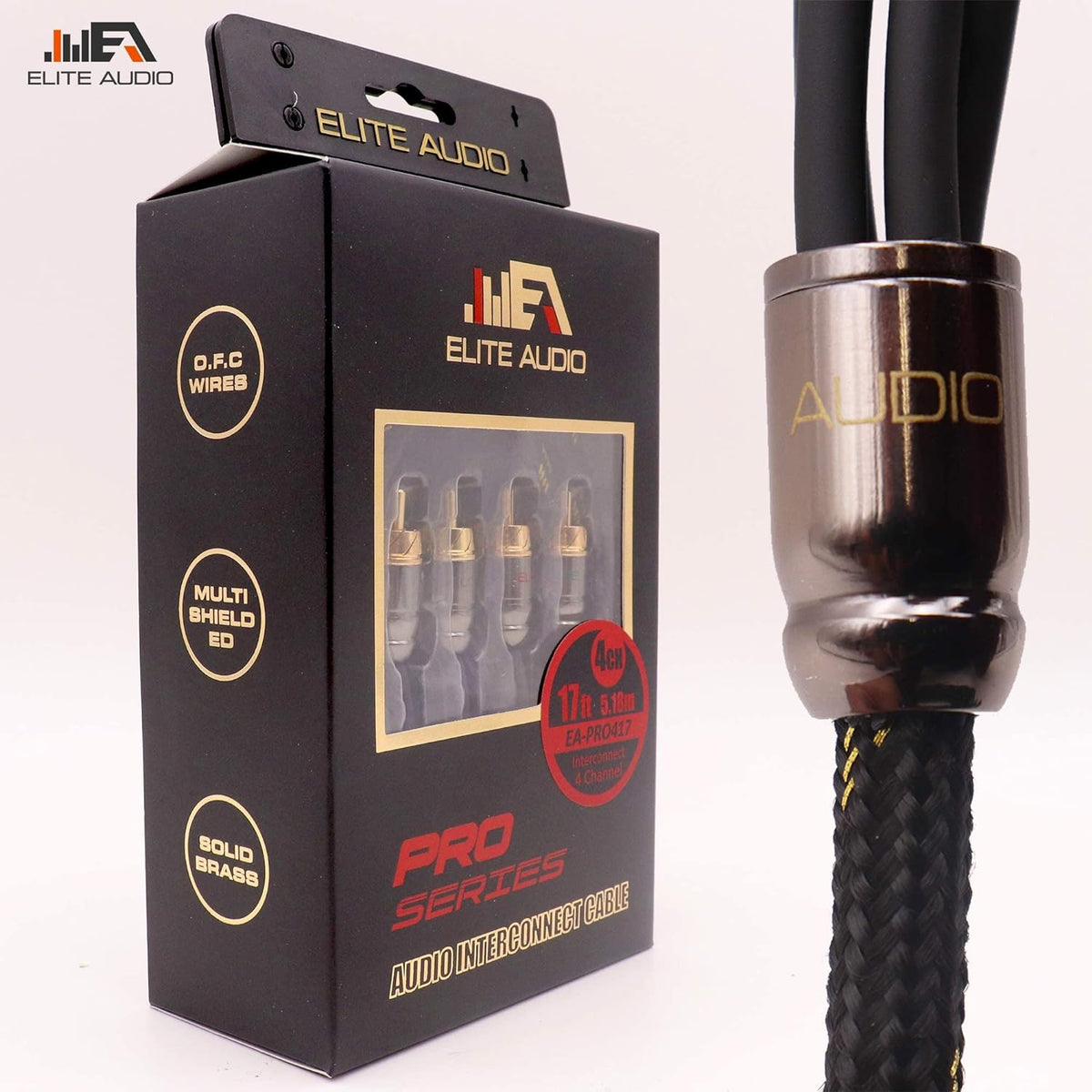 Elite Audio EA-PRO420 Professional 20ft 4-Ch RCA Cable – Oxygen-Free Copper, Triple Shielded, Brass Connectors