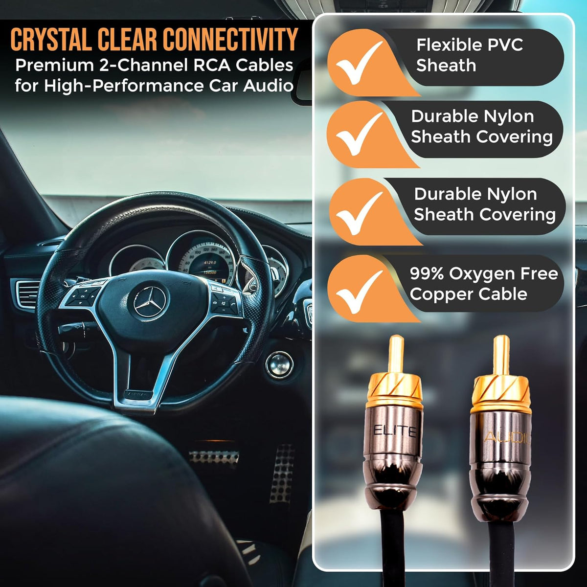 Elite Audio EA-PRO17 17ft RCA Audio Cable – Dual Channel, Oxygen-Free Copper, Triple Shielded, Brass Connectors