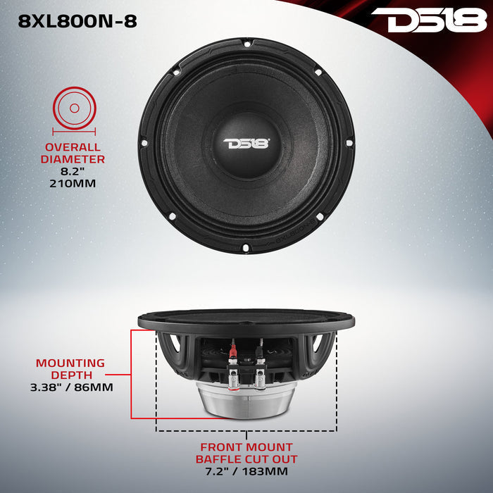 DS18 8XL800N-8 XL 8" Mid-Range Loudspeaker 8-Ohm with Neodymium Magnet 400 Watts RMS