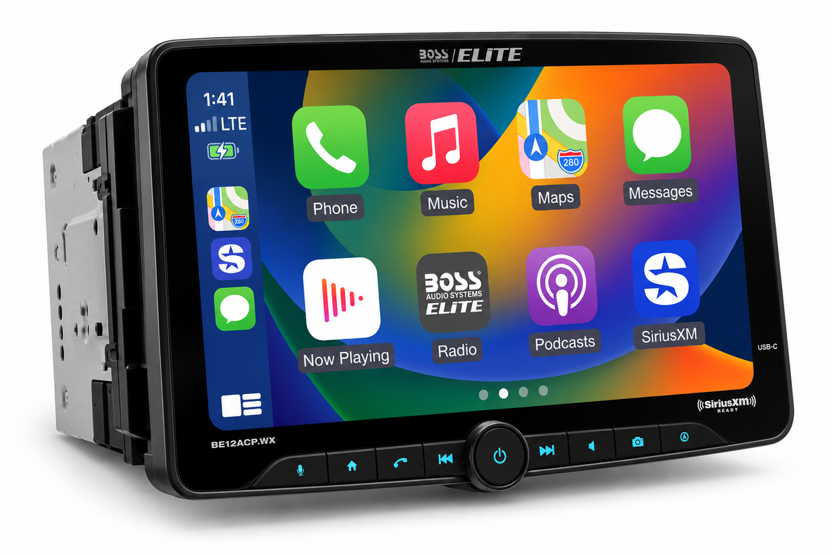 Boss Audio BE12ACP.WX Single-DIN, Wireless/Wired Apple CarPlay & Android Auto, Mech-less Multimedia Player (no CD/DVD) 12" Touchscreen Bluetooth