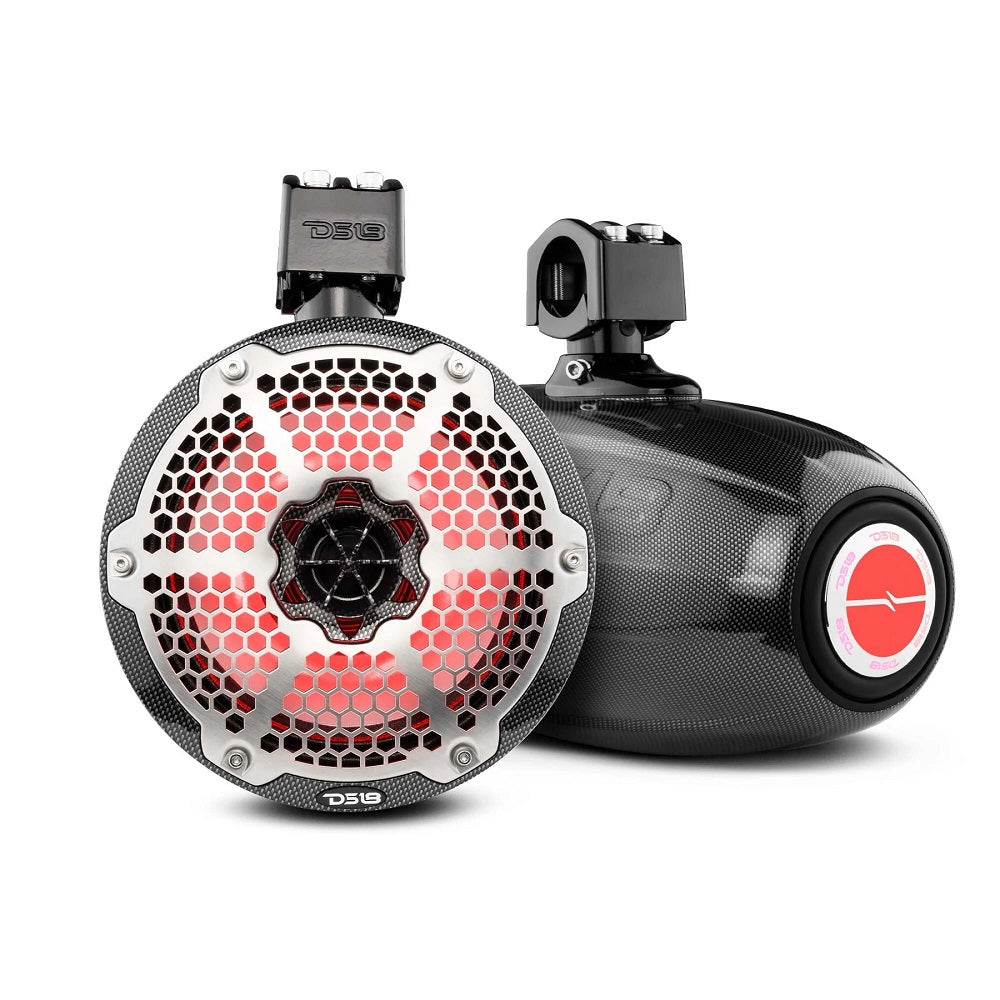 DS18 CF-X8TPNEO HYDRO 8" Neodymium Marine Tower Speakers, Passive Radiator, RGB LED, 550W, Carbon Fiber