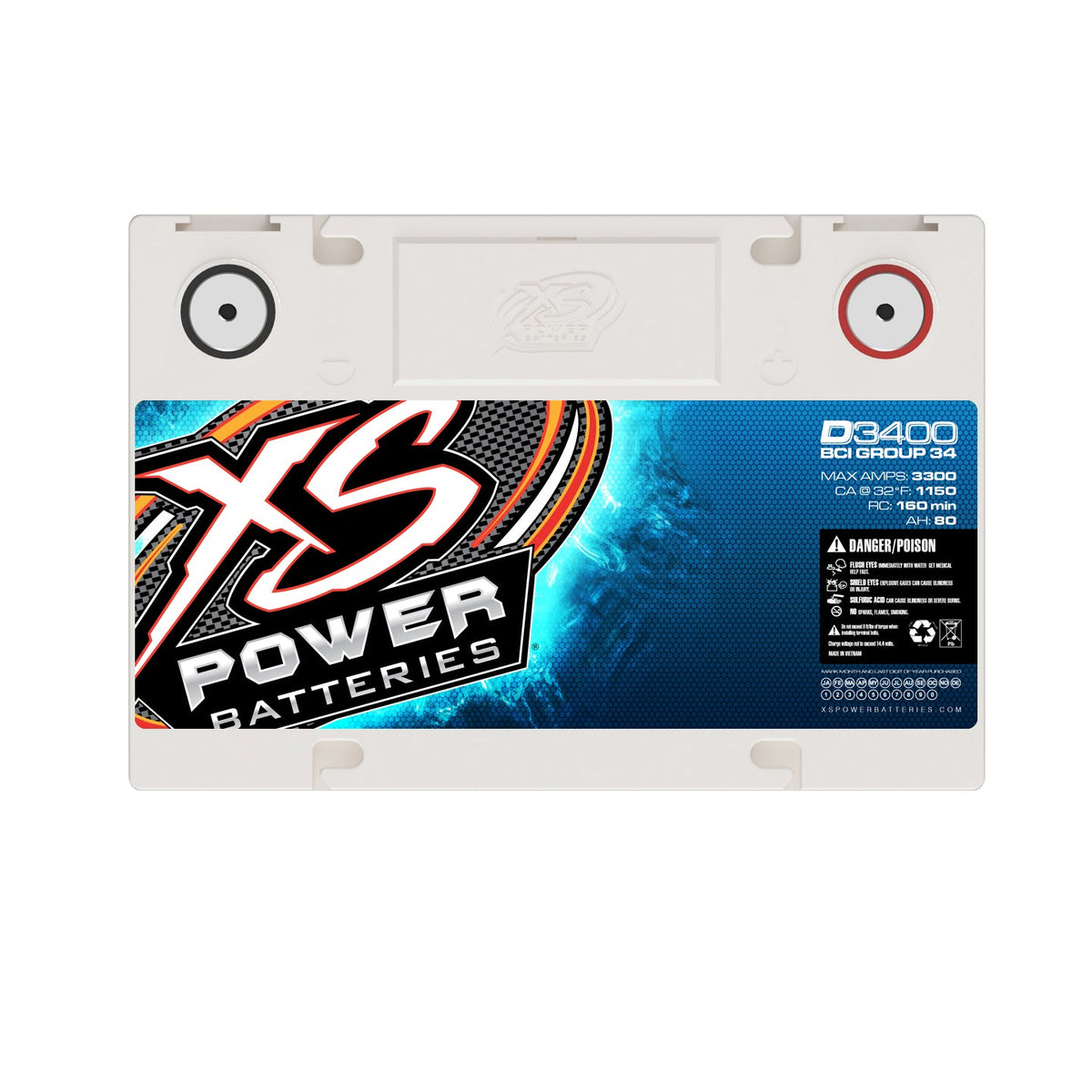 XS Power XS-D3400 XSPOWER D3400 12V BCI Group 34, AGM Battery, 2500W/4000W Range