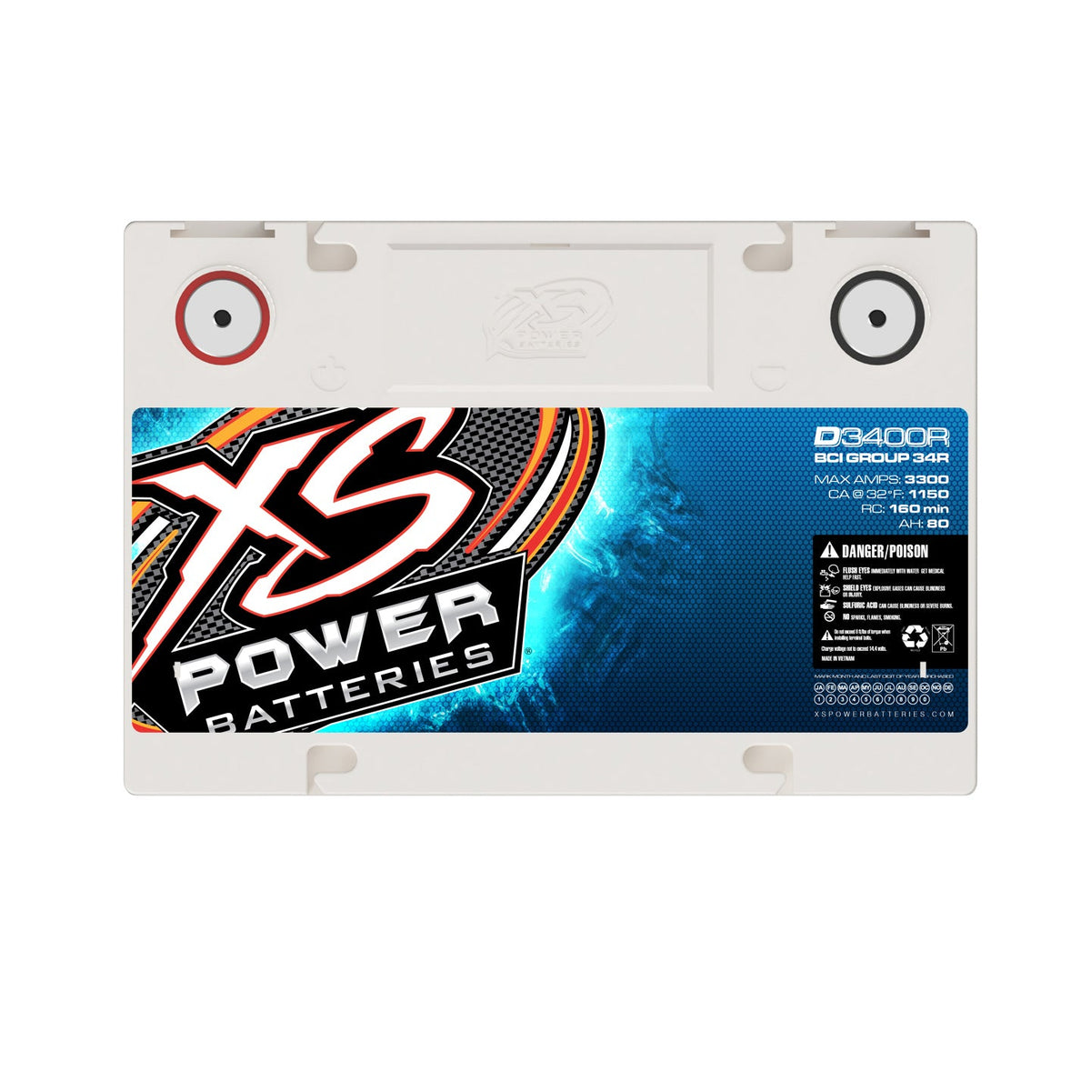 XS Power D3400R 12V BCI Group 34R, AGM Battery, 2500W/4000W Range