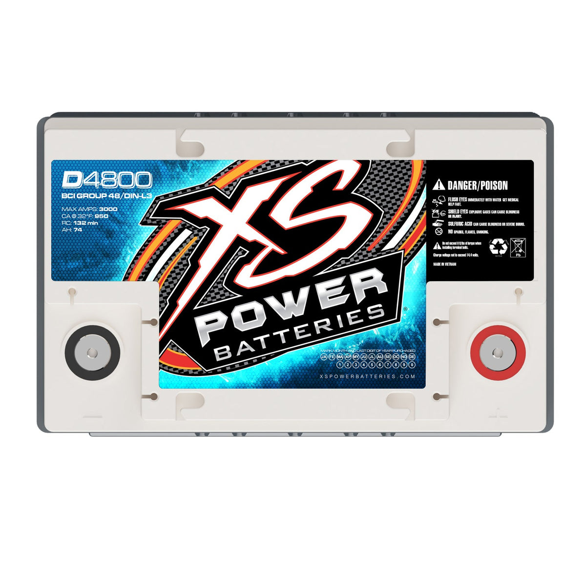 XS Power XS-D4800 XSPOWER D4800 12V BCI Group 48, AGM Battery, 2000W/3300W Range