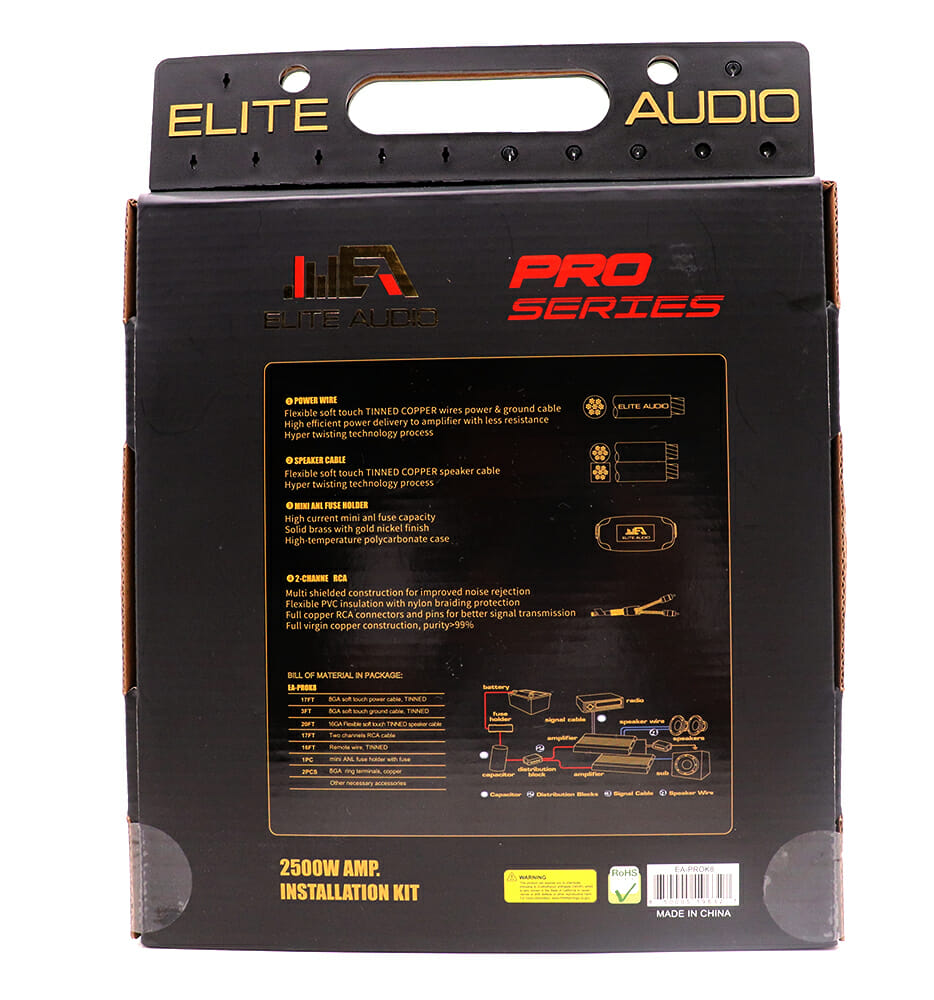 Elite Audio EA-PROK8 8 Gauge Amp Kit Pro Series 100% OFC Copper True Gauge Complete Amplifier Wiring Kit
