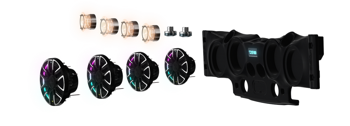 DS18 NVY-JKSBARLD Jeep JK/JKU Loaded Sound Bar with 4x 8” Speakers, Bullet Tweeters, Drivers & LED Lights