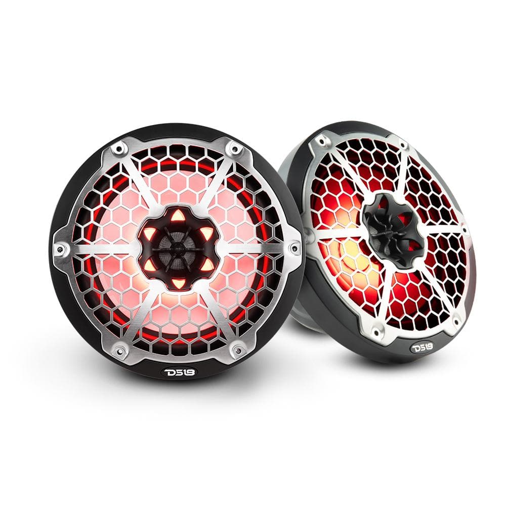 DS18 DS-NXL-8M/BK HYDRO 8 Inch 2-Way Marine Speakers W/ Integrated RGB LED Lights Mesh 375 Watts Black DS18