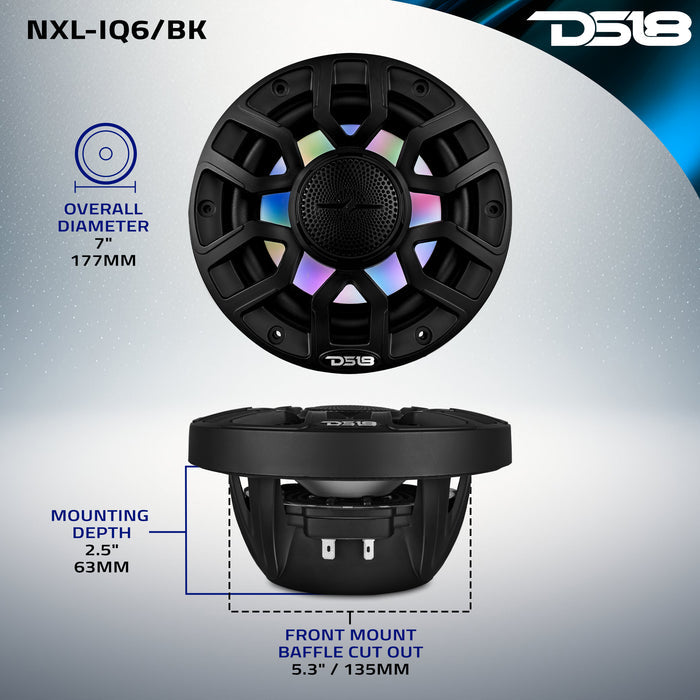 DS18 NXL 6.5" 2-Way Coaxial Marine Speaker With Digital Led Lights And Bullet Tweeter 150 Watts 4-Ohm Black