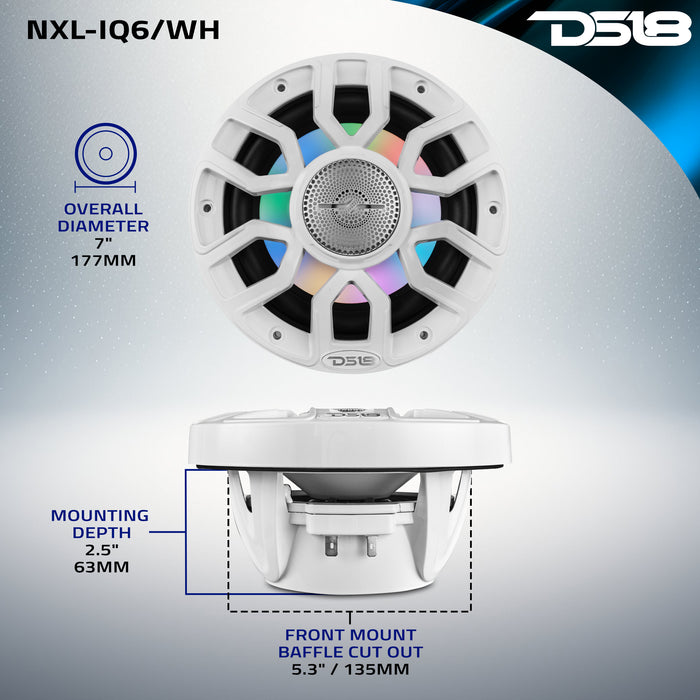 DS18 NXL 6.5" 2-Way Coaxial Marine Speaker With Digital Led Lights And Bullet Tweeter 150 Watts 4-Ohm White