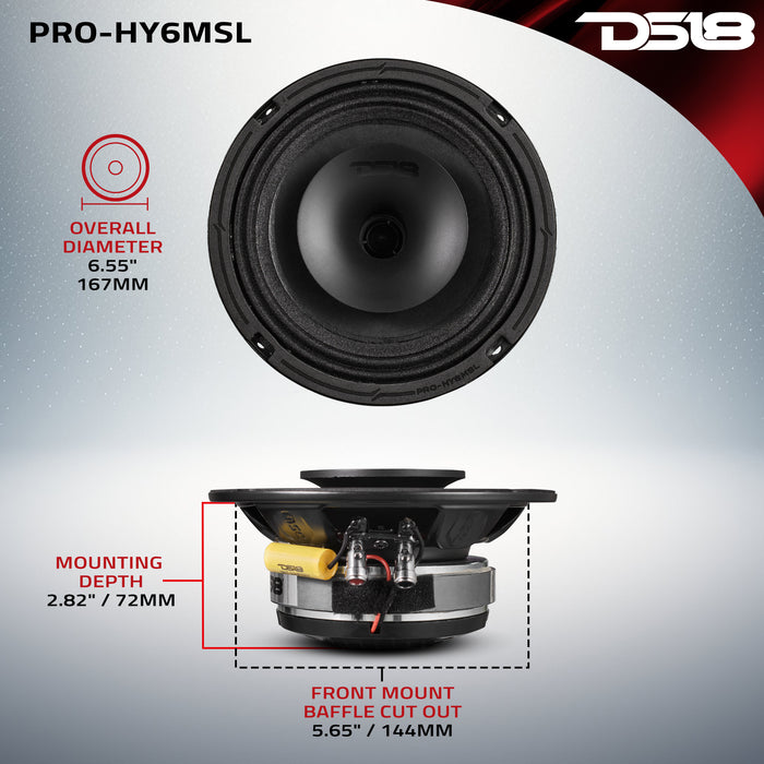 DS18 PRO-HY6MSL 6.5" Mid-Range Shadow Slim Loudspeaker with Built-in Driver 300 Watts 8-Ohms