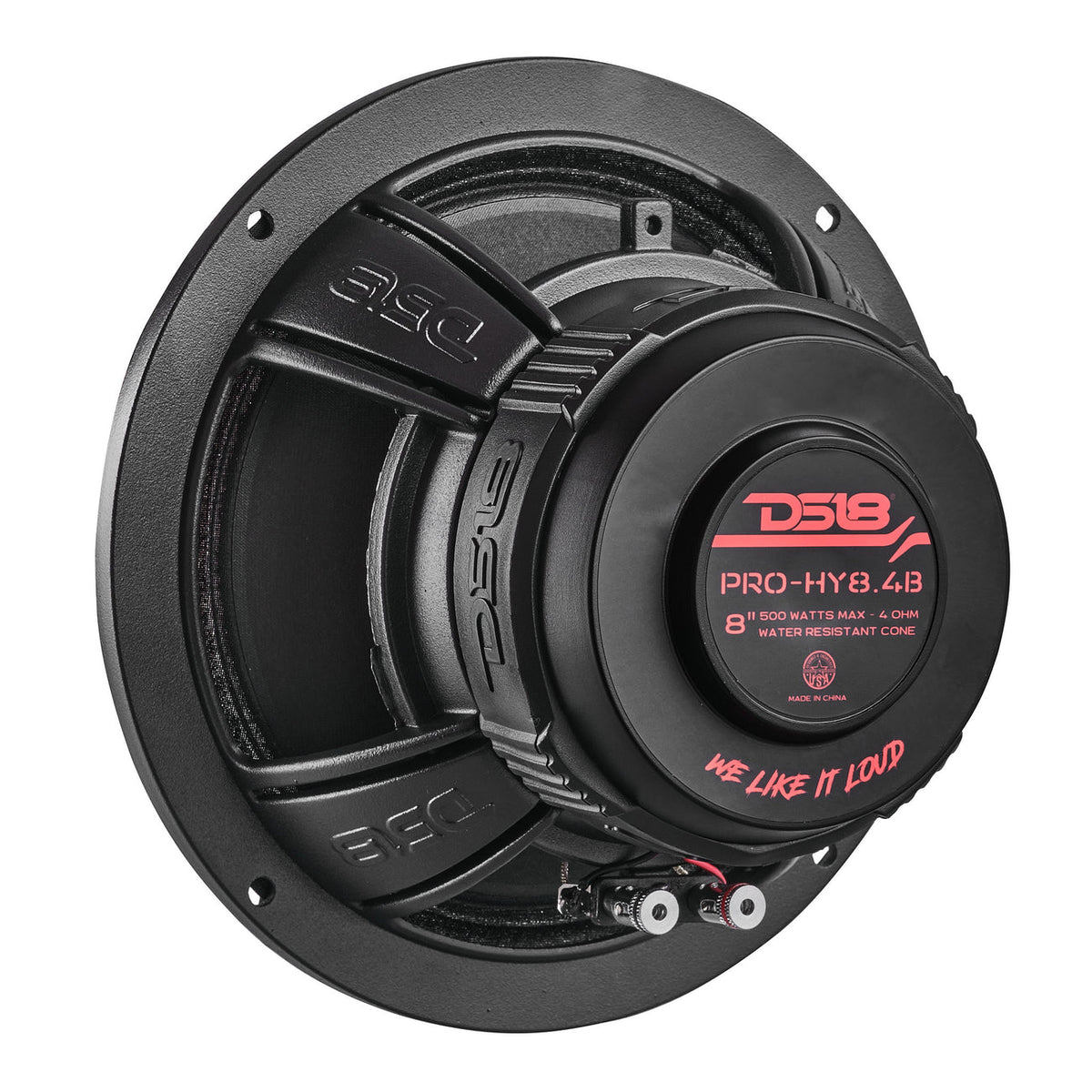 DS18 PRO 8" Coaxial Hybrid Mid-Range Speaker – 250W RMS, 4-Ohm, Water-Resistant Cone with Driver