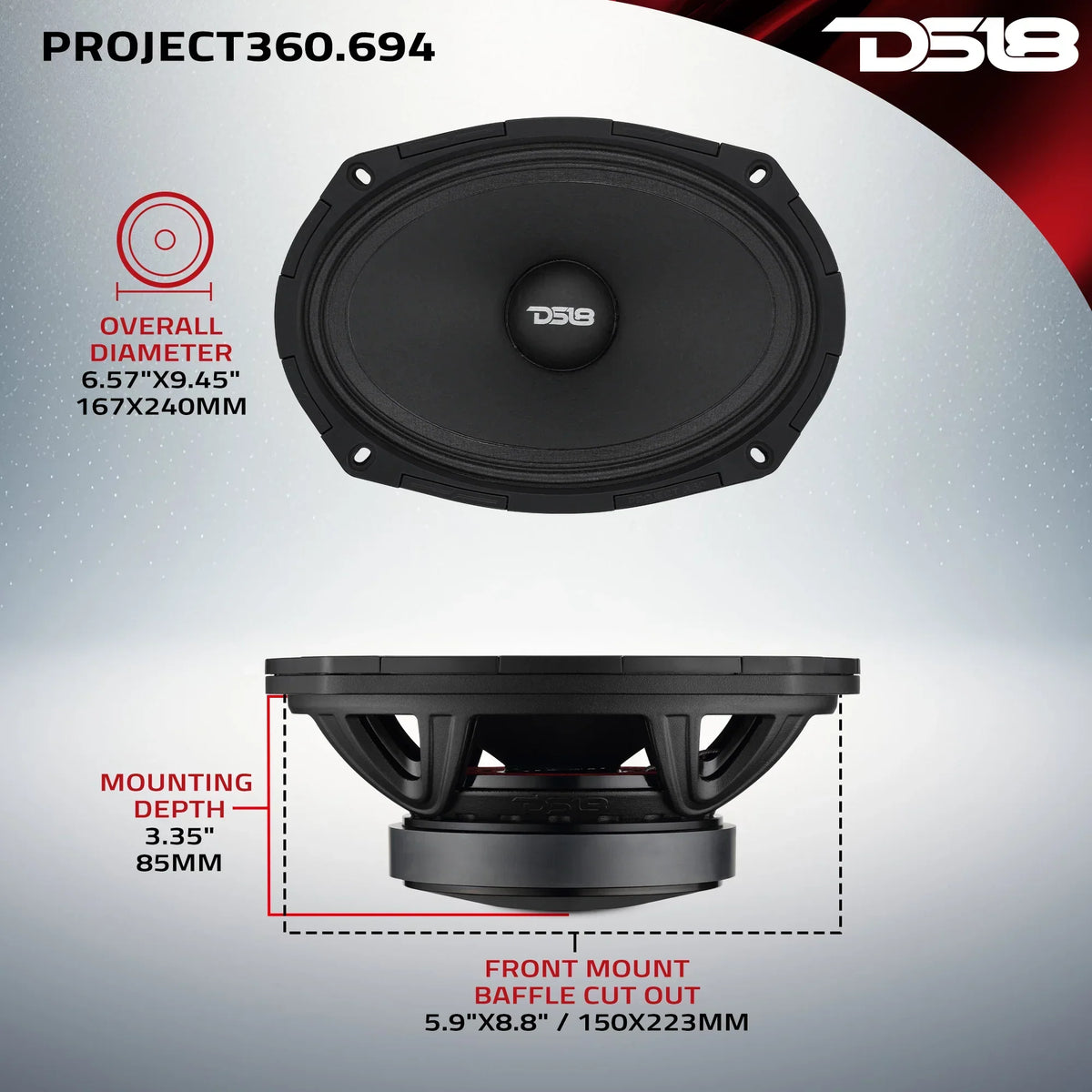 DS18 PROJECT360.694 PROJECT360 6x9" High-Sensitivity Mid-High Loudspeaker - 4-Ohm, Rotating Recone DS18