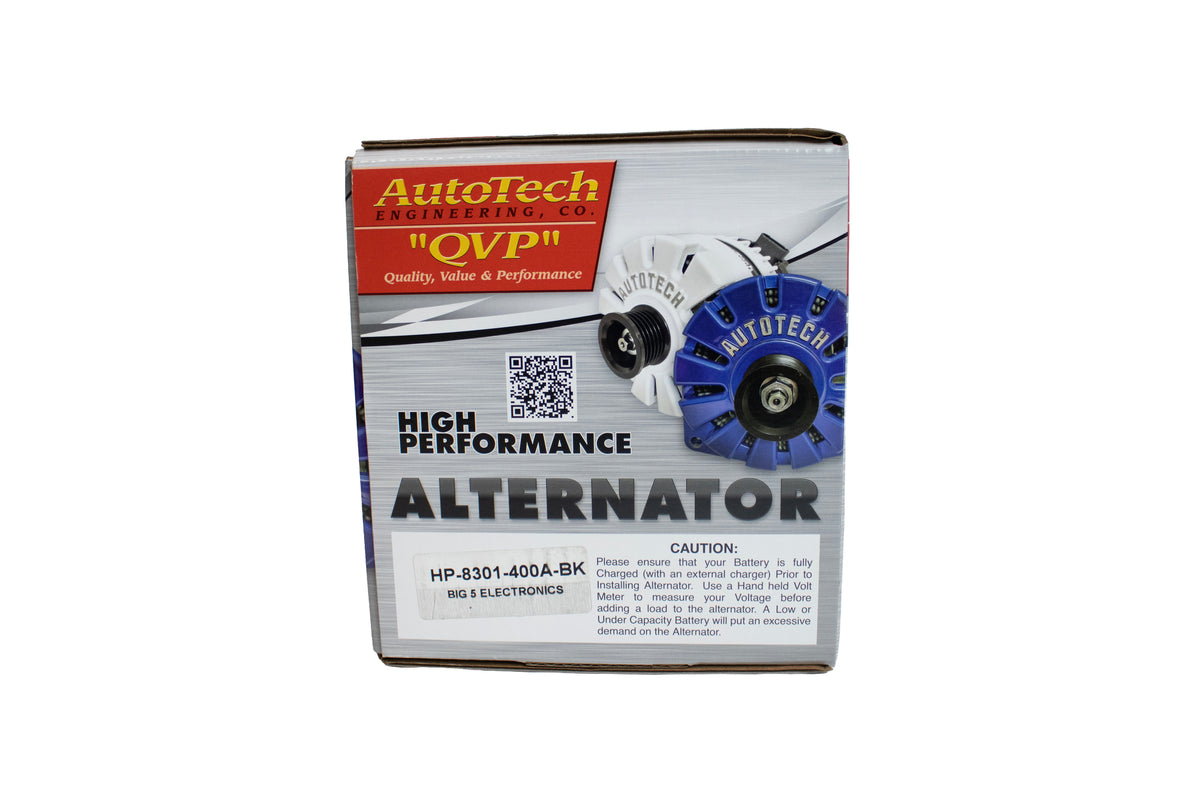 AutoTech Alternator for Chevy/GM 400 Amp High Output Alternator 4.3L–8.1L Engines (2005–2024) | Upgrade for Car Audio, Trucks & SUVs | GLOSS BLACK – Model AT-HP-8301-400A-BK