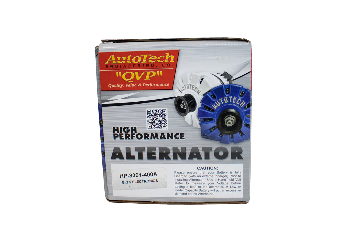 AutoTech AT-HP-8301-400A 400 Amp High Output Alternator, GM 4.3L-8.1L 2005-2024, Natural Aluminum