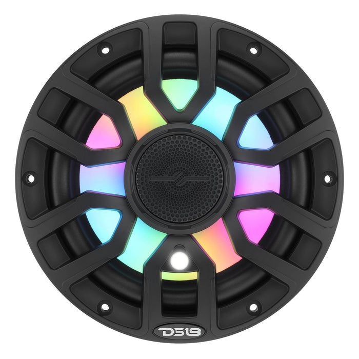 DS18 NXL-IQ 7.7" 2 Way Coaxial Marine Speaker, Floating Bullet Tweeter, Digital LED Lights and Silicone Speaker Cover 175 Watts RMS @ 4 OHM - Pair - IP65 – BLACK