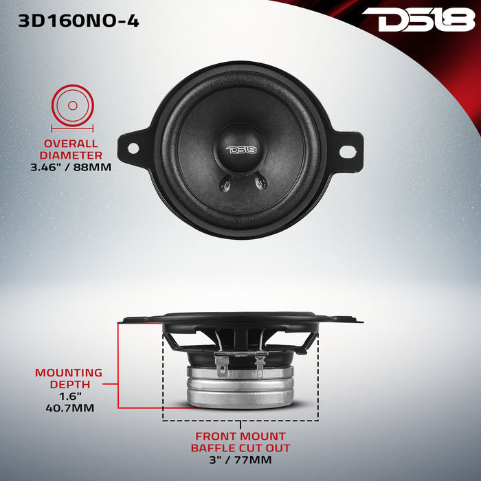 DS18 3D160NO-4 3" OEM Dashboard Loudspeaker 4-Ohm with Neodymium Magnet