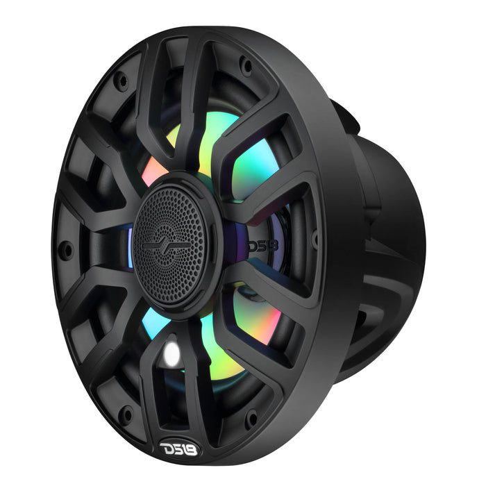 DS18 NXL-IQ 7.7" 2 Way Coaxial Marine Speaker, Floating Bullet Tweeter, Digital LED Lights and Silicone Speaker Cover 175 Watts RMS @ 4 OHM - Pair - IP65 – BLACK