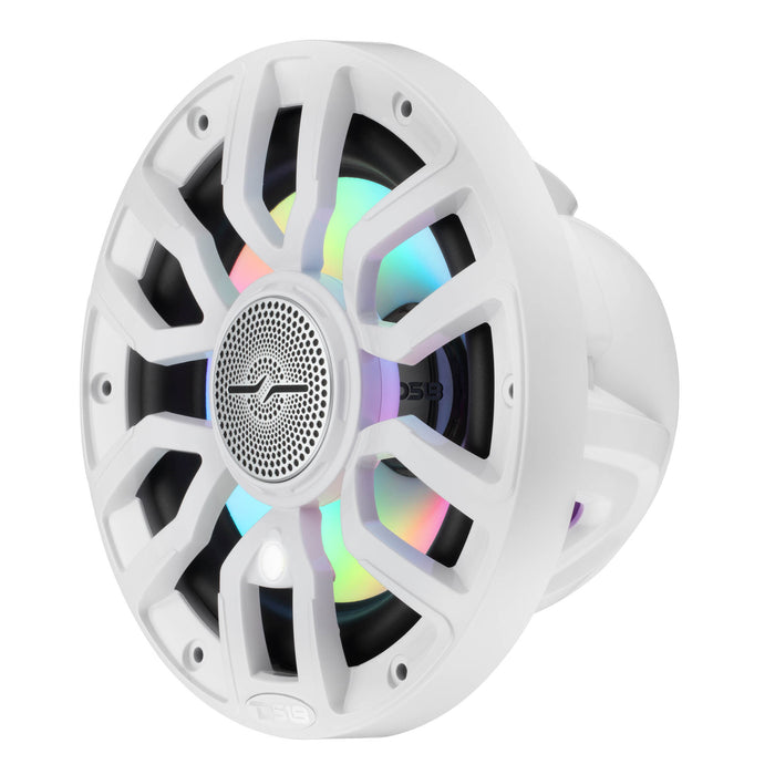 DS18 NXL-IQ7.7/WH 7.7" 2 Way Coaxial Marine Speaker, Floating Bullet Tweeter, Digital LED Lights and Silicone Speaker Cover 175 Watts RMS @ 4 OHM - Pair - IP65 - WHITE
