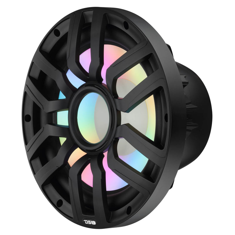 DS18 NXL-IQ12SUB/BK 12" Marine Subwoofer 600W RMS 4 Ohm with Hybrid Magnet Motor, Removable Grille & LED Lights