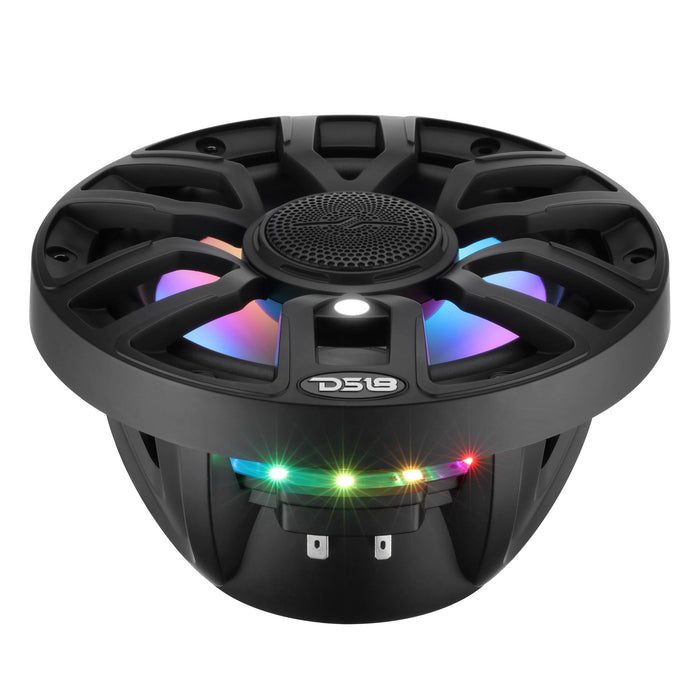 DS18 NXL-IQ 7.7" 2 Way Coaxial Marine Speaker, Floating Bullet Tweeter, Digital LED Lights and Silicone Speaker Cover 175 Watts RMS @ 4 OHM - Pair - IP65 – BLACK