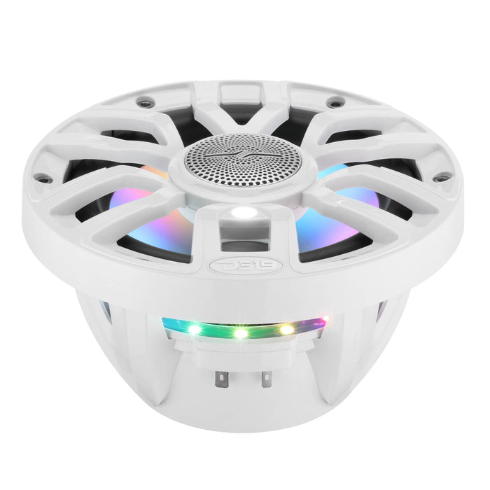 DS18 NXL-IQ7.7/WH 7.7" 2 Way Coaxial Marine Speaker, Floating Bullet Tweeter, Digital LED Lights and Silicone Speaker Cover 175 Watts RMS @ 4 OHM - Pair - IP65 - WHITE