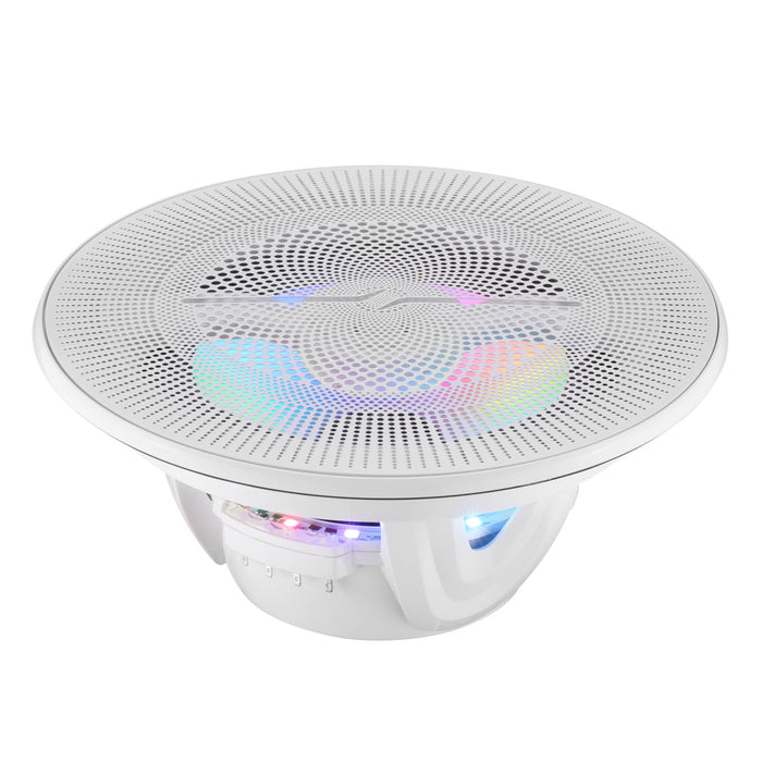 DS18 NXL-LXY8 8” Marine Grade Luxury Coaxial Speaker, Flush Magnetic Mount Grill Digital LED & Bullet tweeter - White