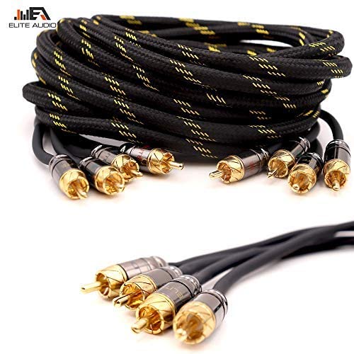 Elite Audio EA-PRO415 15ft 4-Channel RCA Audio Cable – Oxygen-Free Copper, Triple Shielded, Brass Connectors