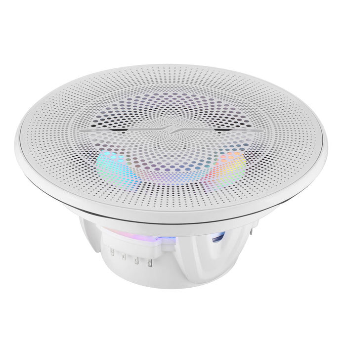 DS18 NXL-LXY6 6.5” Marine Grade Luxury Coaxial Speaker, Flush Magnetic Mount Grill Digital LED & Bullet Tweeter - White | 150W RMS 4-Ohm