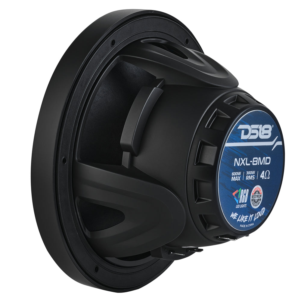 DS18 NXL-8MD/BK 8” Marine 2-Way Speaker 350W RMS 4-Ohm – RGB LED, Neodymium Magnet, Compression Driver, Waterproof