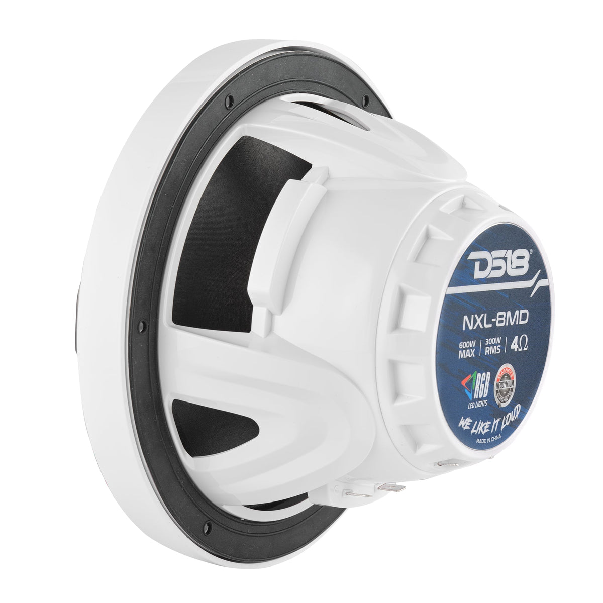 DS18 NXL-8MD/WH NXL 8" Marine 2-Way Hybrid Speakers with RGB LED - 350W RMS, 4-Ohm, White (Pair) DS18
