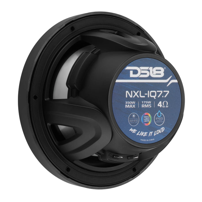 DS18 NXL-IQ 7.7" 2 Way Coaxial Marine Speaker, Floating Bullet Tweeter, Digital LED Lights and Silicone Speaker Cover 175 Watts RMS @ 4 OHM - Pair - IP65 – BLACK