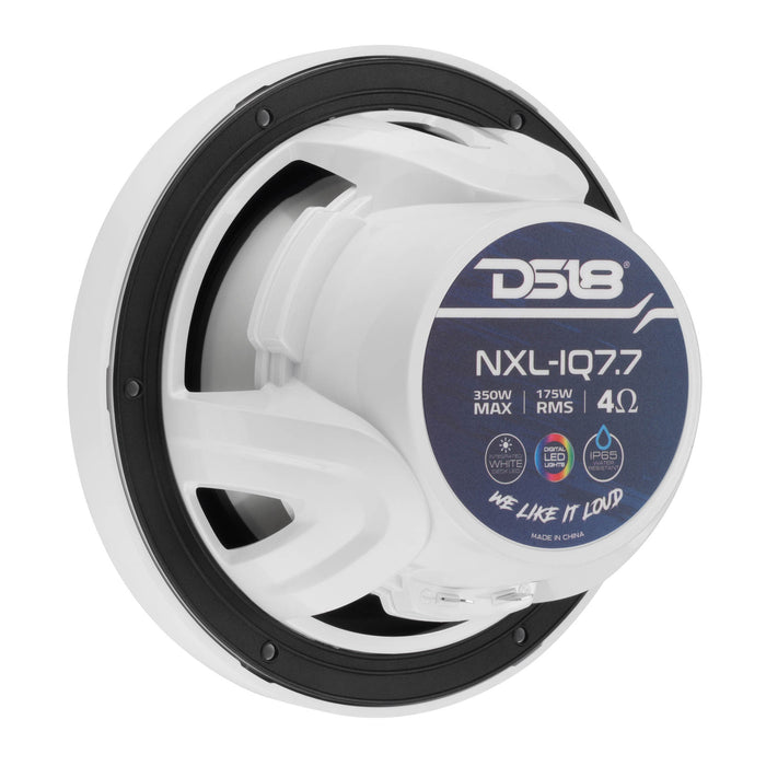 DS18 NXL-IQ7.7/WH 7.7" 2 Way Coaxial Marine Speaker, Floating Bullet Tweeter, Digital LED Lights and Silicone Speaker Cover 175 Watts RMS @ 4 OHM - Pair - IP65 - WHITE