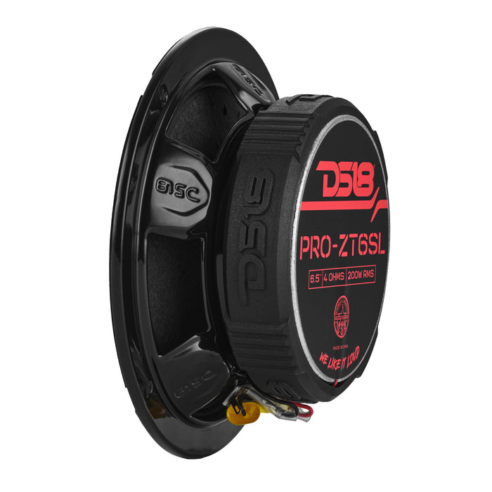 DS18 PRO-ZT6SL 6.5” Slim Coaxial Mid-Range Loudspeaker with Water-Resistant Cone Built-in Bullet Tweeter | 200W RMS 4-Ohm