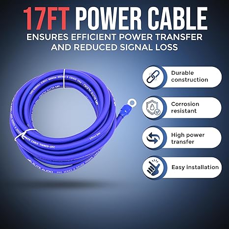 Elite Audio PROK4-EC Pro EC Series 4-Gauge Amplifier Wiring Kit – 4000W Power, RCA Cable, Mini-ANL Fuse Holder