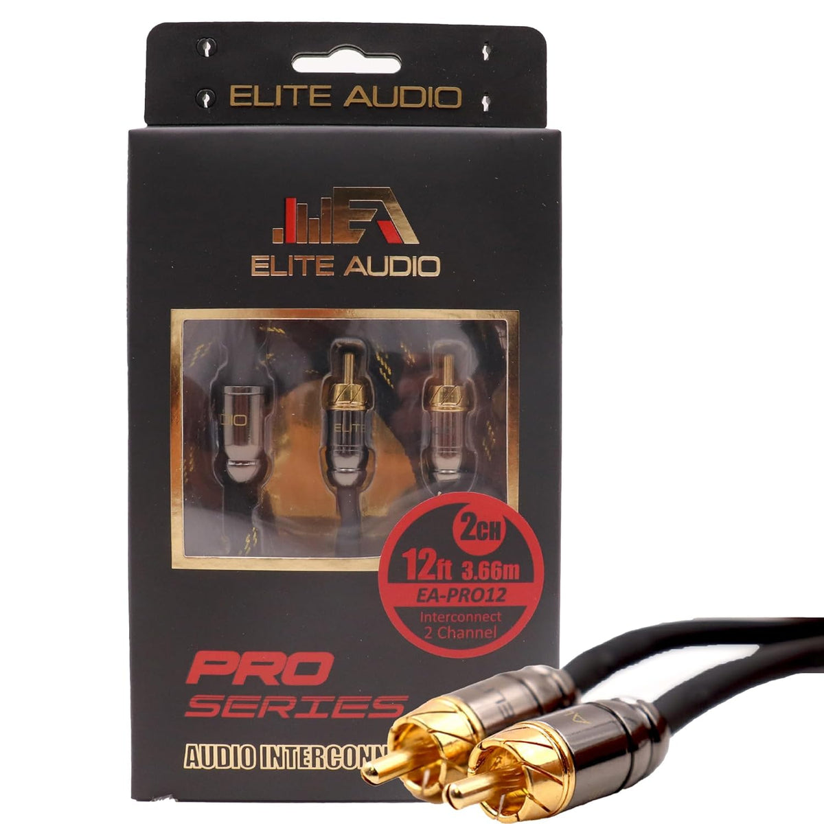 Elite Audio EA-PRO12 12ft RCA Cable – Oxygen-Free Copper, Triple Shielded for Superior Signal