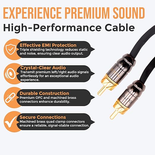 Elite Audio EA-PRO17 17ft RCA Audio Cable – Dual Channel, Oxygen-Free Copper, Triple Shielded, Brass Connectors