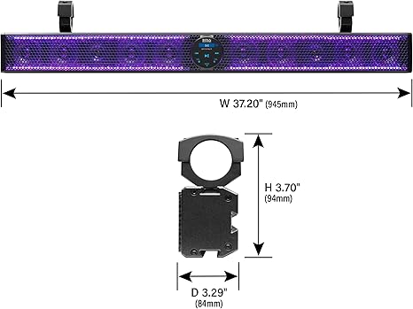 Boss Audio BRT37SLR 37" ATV/UTV Sound Bar – Bluetooth, IPX5, Built-in Amp, Multicolor Lights, 1 Inch Tweeters