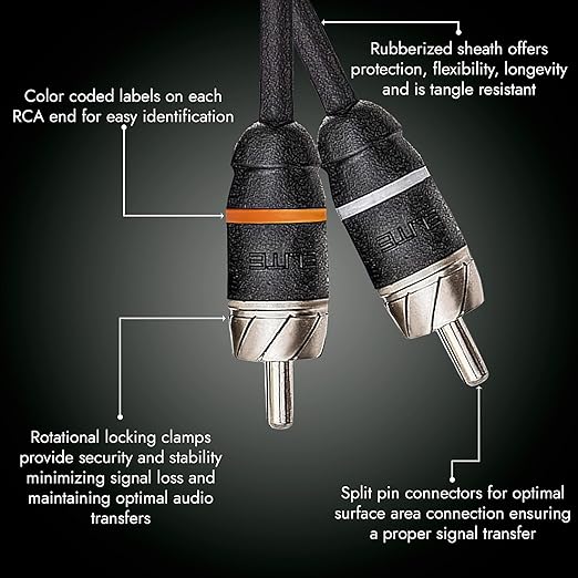 Elite Audio EA-PRM12 RCA Cable 12ft 2 Channel Male to Male OFC Copper Twisted Pair