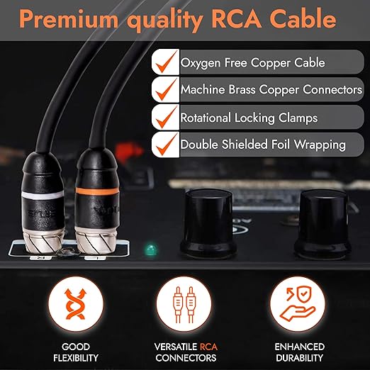 Elite Audio EA-PRM12 RCA Cable 12ft 2 Channel Male to Male OFC Copper Twisted Pair