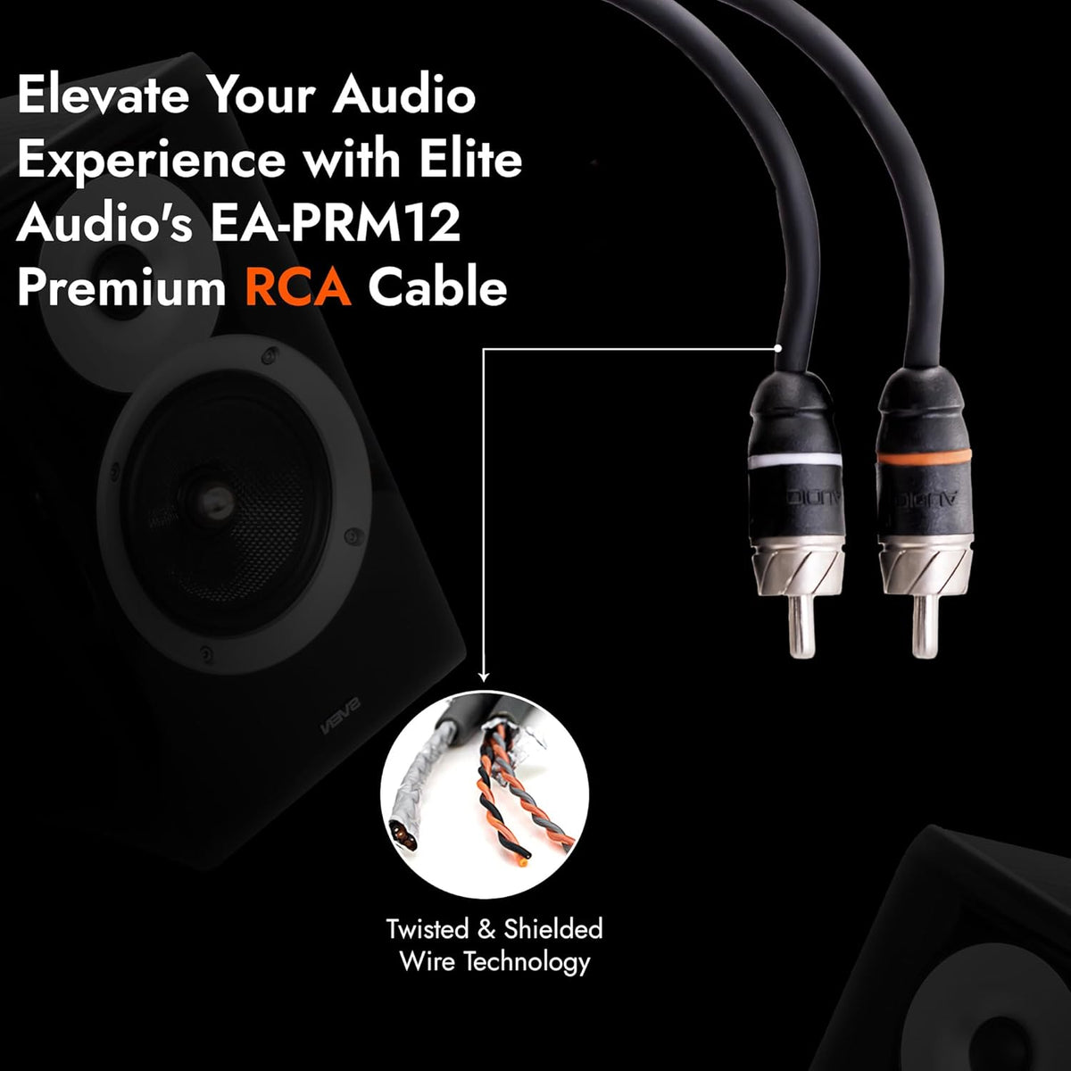 Elite Audio EA-PRM12 RCA Cable 12ft 2 Channel Male to Male OFC Copper Twisted Pair