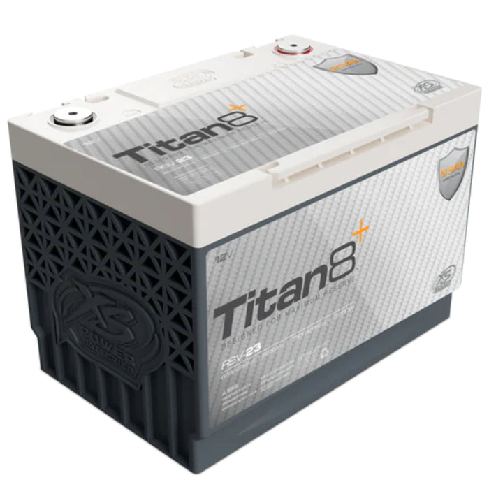 XS Power Titan8 12V Lithium Car Audio Battery – 23AH, 3000-5000W Max Power, Group 34, Underhood Safe, High-Output Audio Power