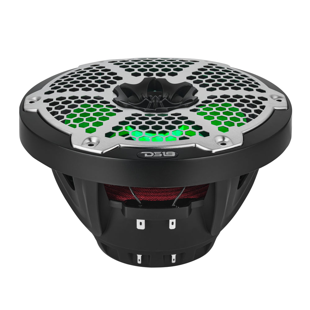 DS18 NXL-8MD/BK 8” Marine 2-Way Speaker 350W RMS 4-Ohm – RGB LED, Neodymium Magnet, Compression Driver, Waterproof