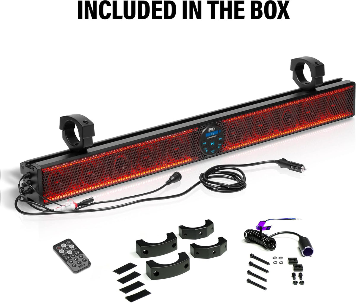 Boss Audio BRT37SLR 37" ATV/UTV Sound Bar – Bluetooth, IPX5, Built-in Amp, Multicolor Lights, 1 Inch Tweeters