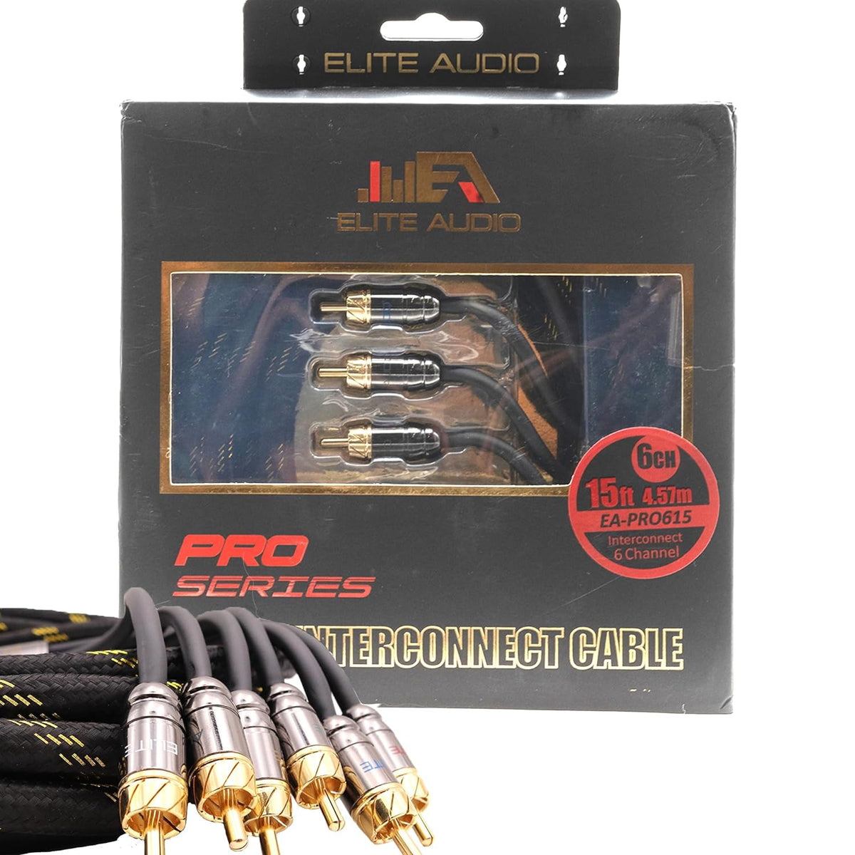 Elite Audio EA-PRO615 6-Channel RCA Cable – 15ft OFC Twisted Pair with Noise Reduction and Shielded Armor