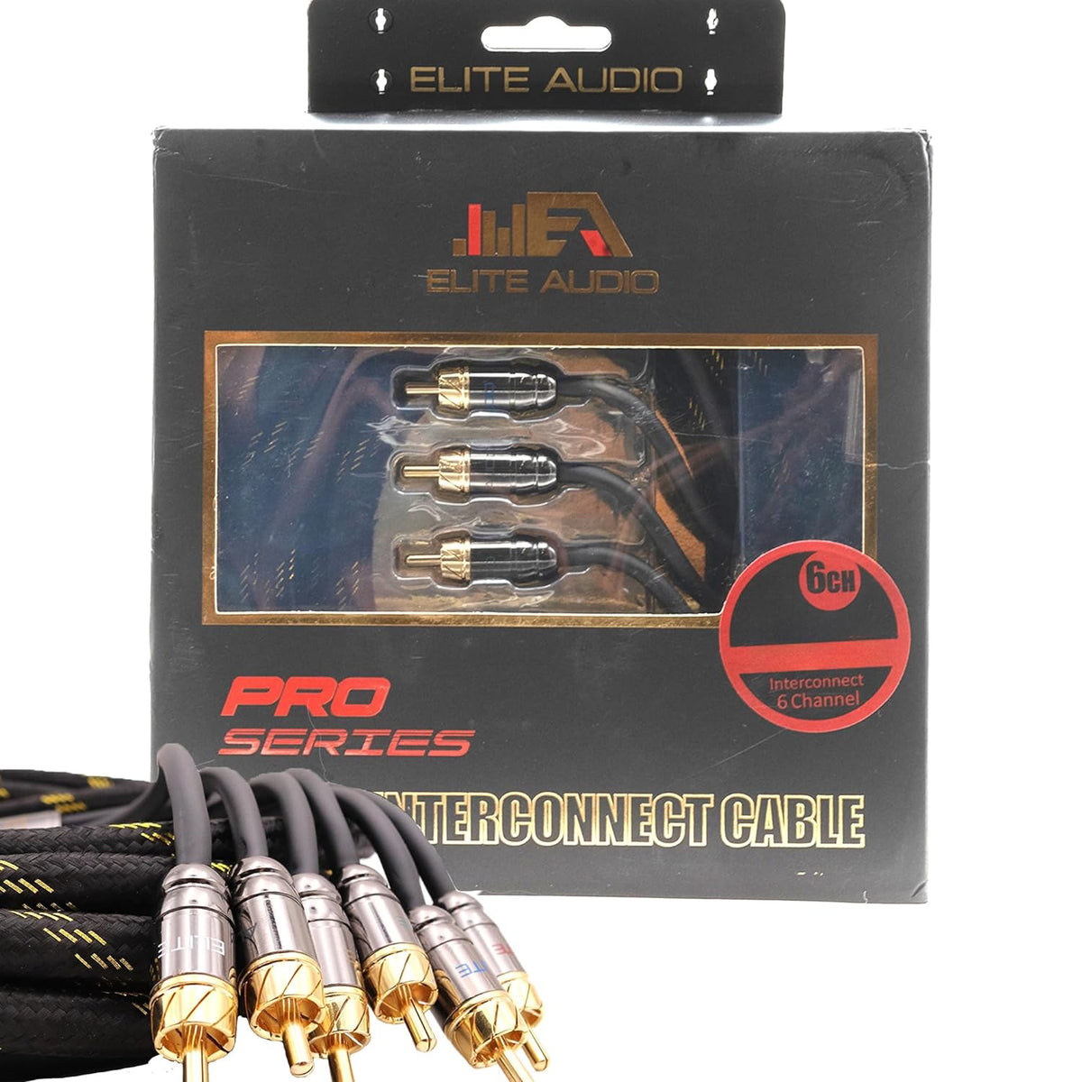 Elite Audio EA-PRO620 20ft 6-Channel RCA Cable – OFC Copper, Triple Shielded, Brass Connectors