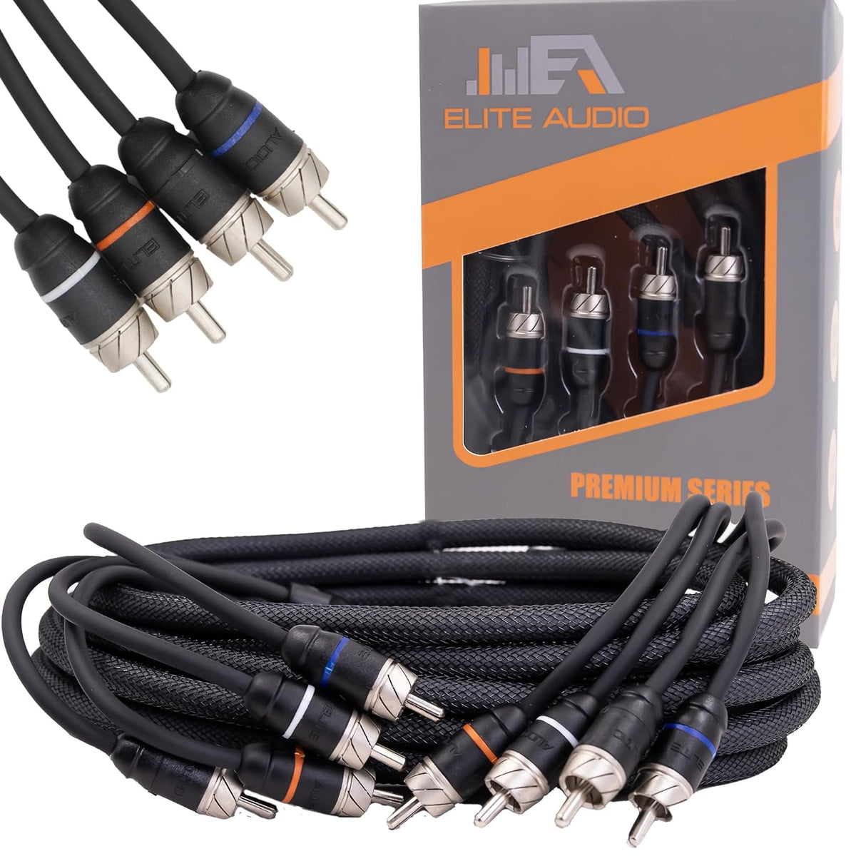 Elite Audio EA-PRM415 15ft RCA Cable – Premium 4-Channel Twisted Pair | Oxygen-Free Copper | Male to Male | Noise Reduction
