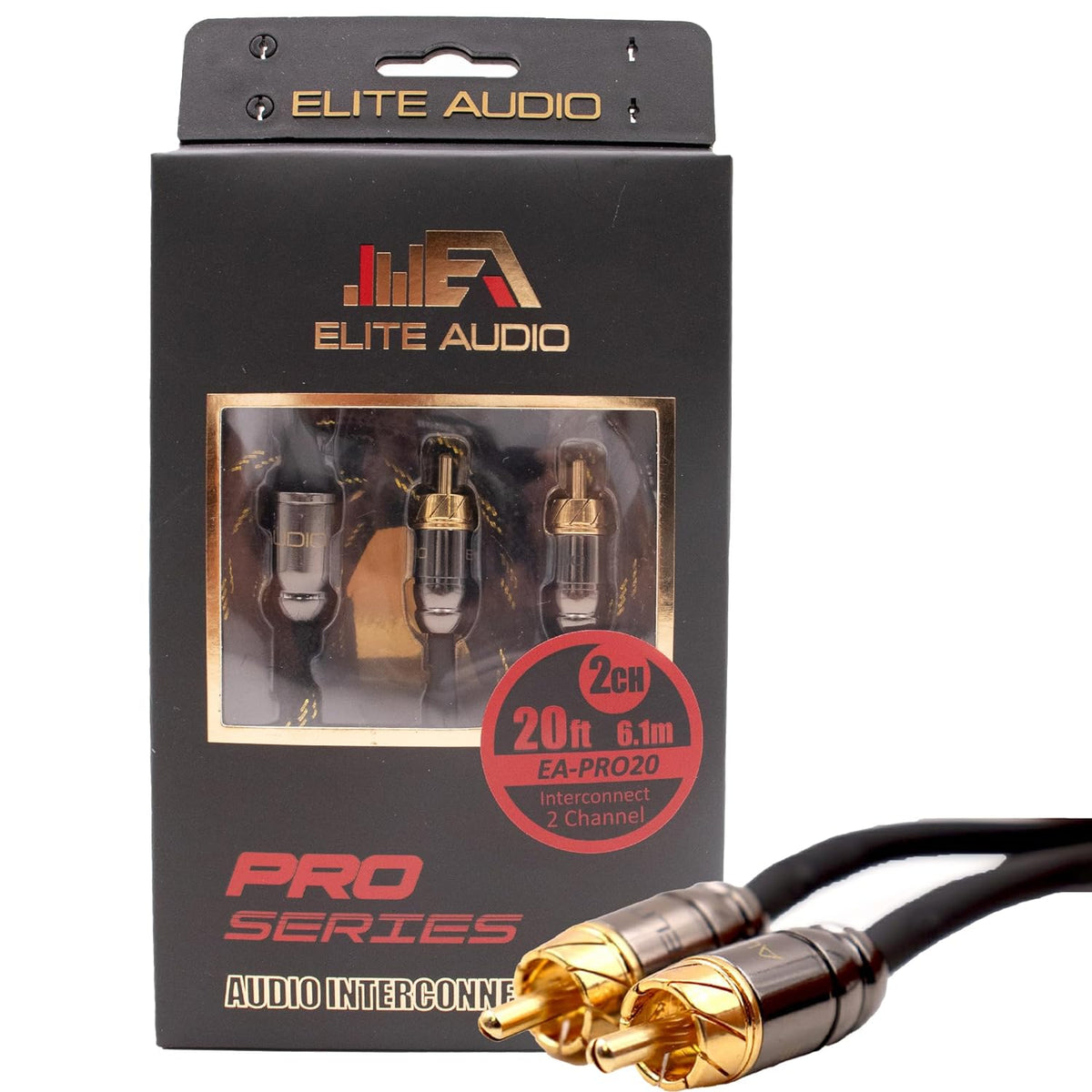 Elite Audio EA-PRO20 20ft RCA Audio Cable – Dual Channel, Oxygen-Free Copper, Triple Shielded, Brass Connectors