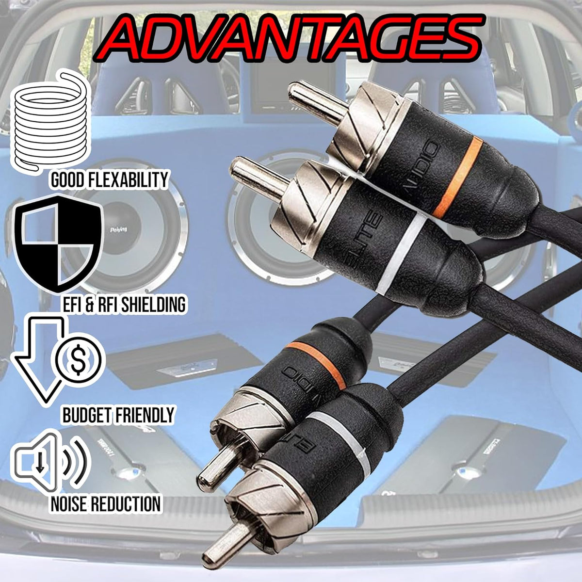 Elite Audio EA-PRM420 20ft RCA Cable Premium 4-Channel Twisted Pair Oxygen-Free Copper Male to Male Noise Reduction