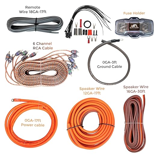 Elite Audio PRMK0-5CH 5 Channel 0 Gauge Amp Kit – High Power CCA Wiring, RCA Cables, ANL Fuse