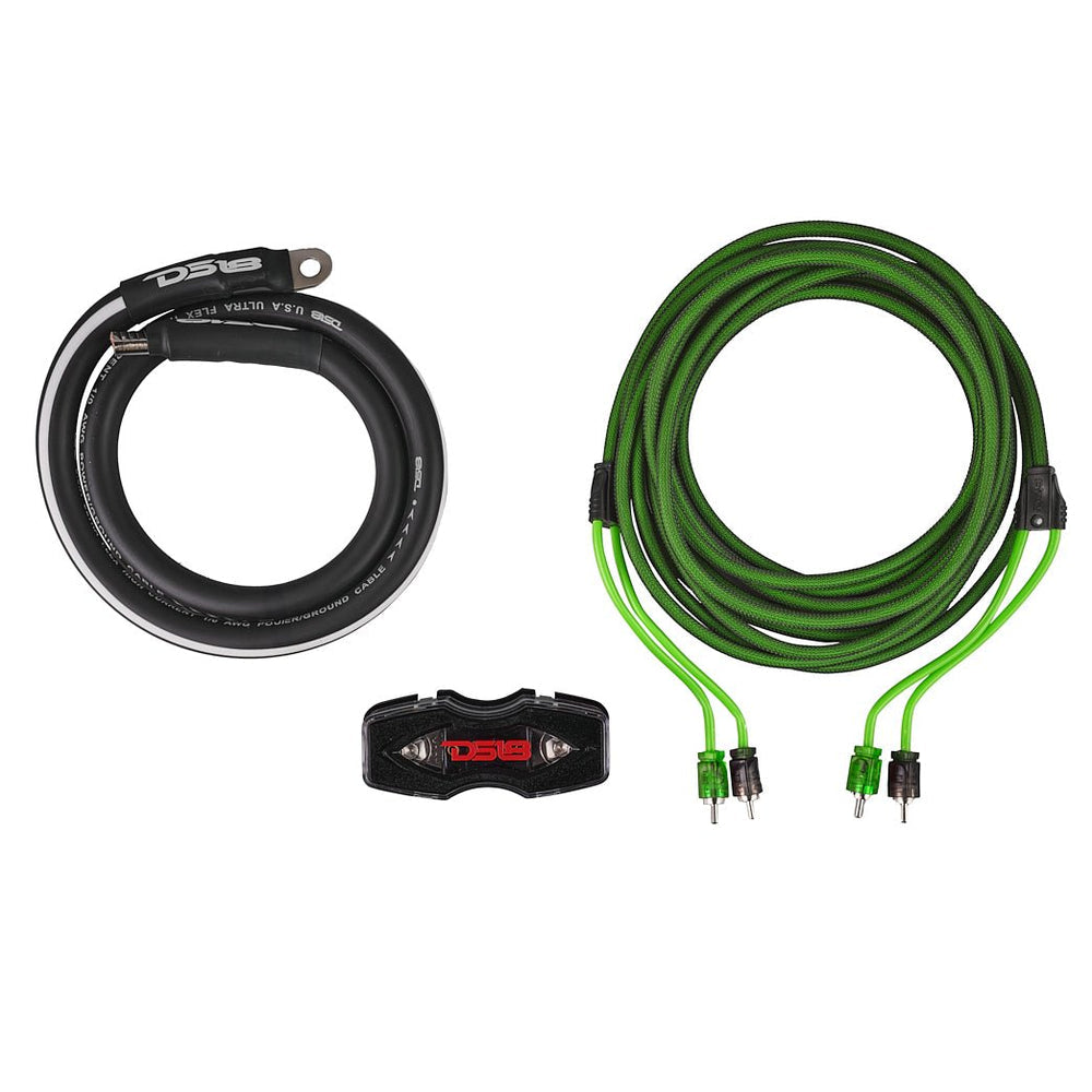 DS18 AKITO.GR 0-Gauge Amplifier Wiring Kit – Green, Heavy Duty Car & Marine Audio Installation